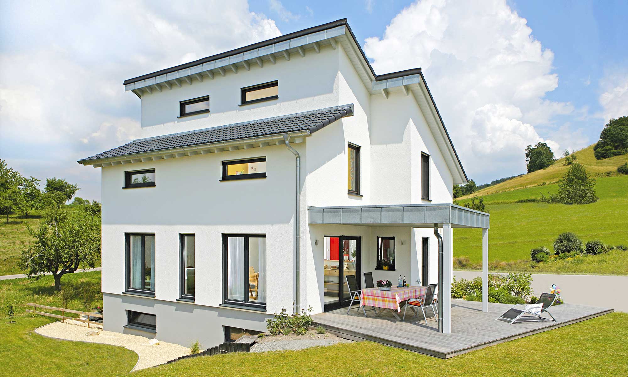 Terrasse Pultdach Haus Allmendinger von Fertighaus WEISS