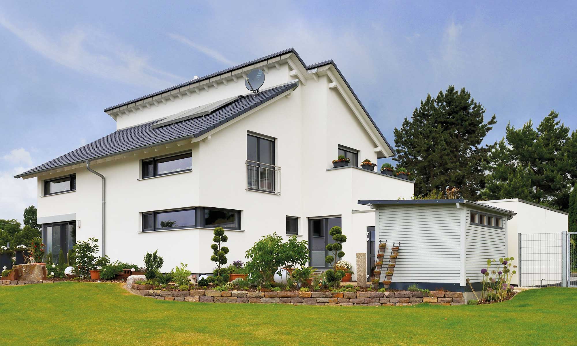 Garten Pultdach Haus Blume von Fertighaus WEISS