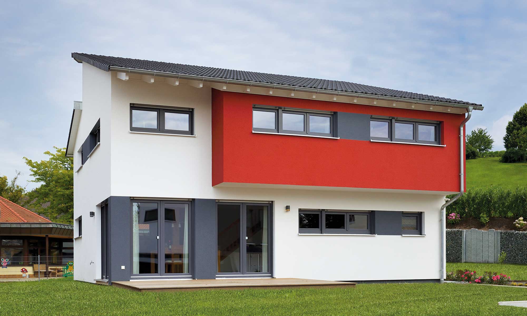Garten Pultdach Haus Kinder von Fertighaus WEISS